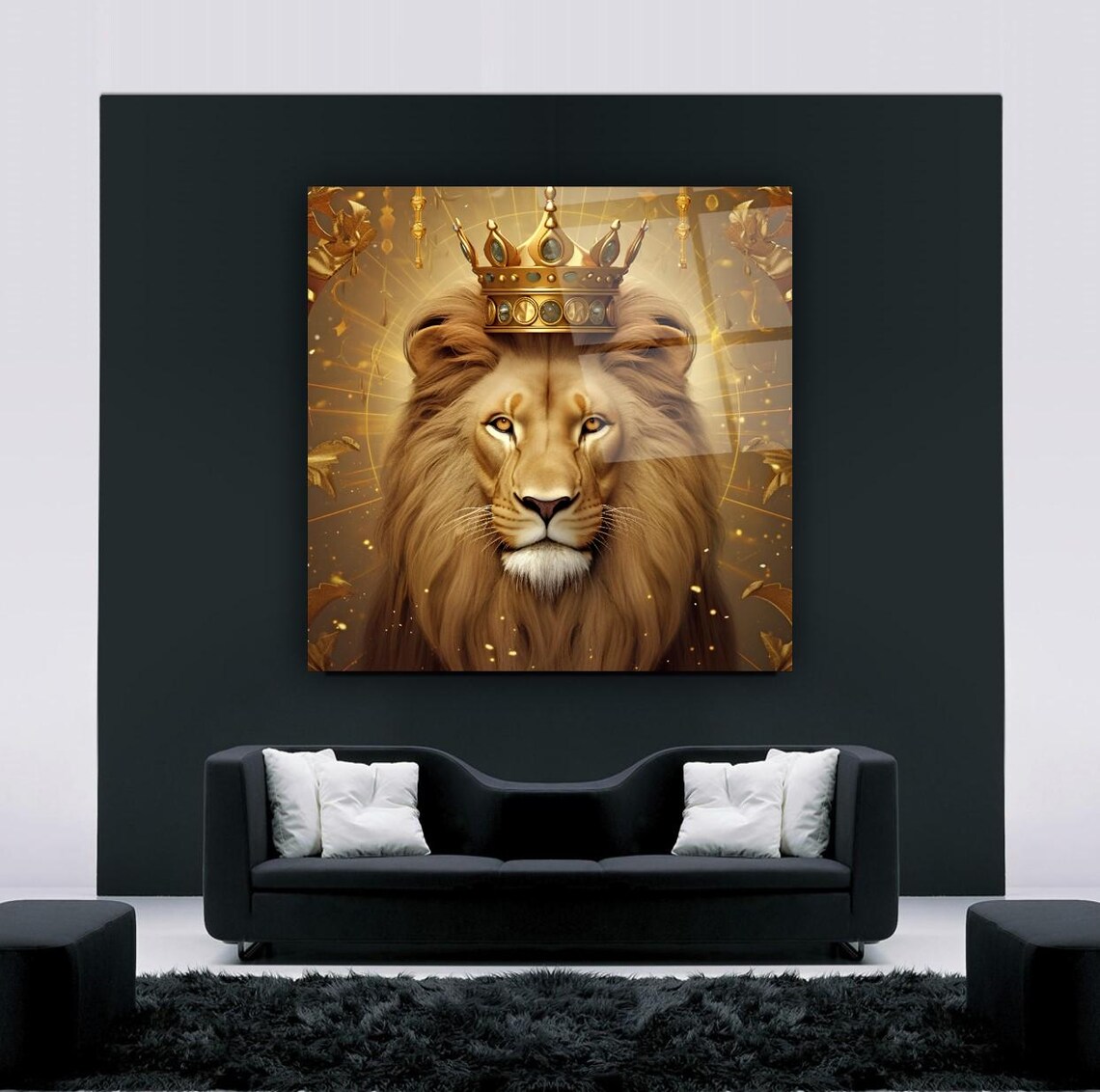 Regal Lion Portrait Wall Art Tempered Glass Print Modern Animal Wall Decor Luxury Glass Wall Art For Home And Office - Image 3