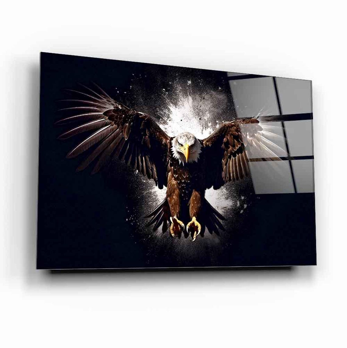 Bald Eagle Wings Spread Black Background Dramatic Art Poster - Image 2