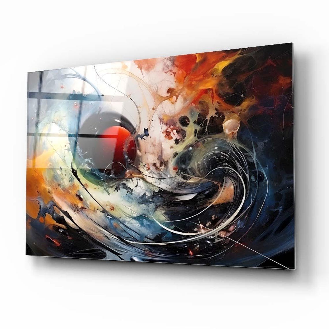 Cosmic Swirl Red Orb Multicolor Abstract Energy Galaxy Art Poster - Image 2