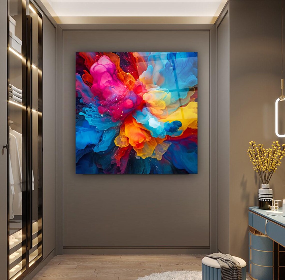 Vibrant Abstract Splash Wall Art Tempered Glass Print Modern Abstract Wall Decor Luxury Glass Wall Art For Home And Office - Image 3