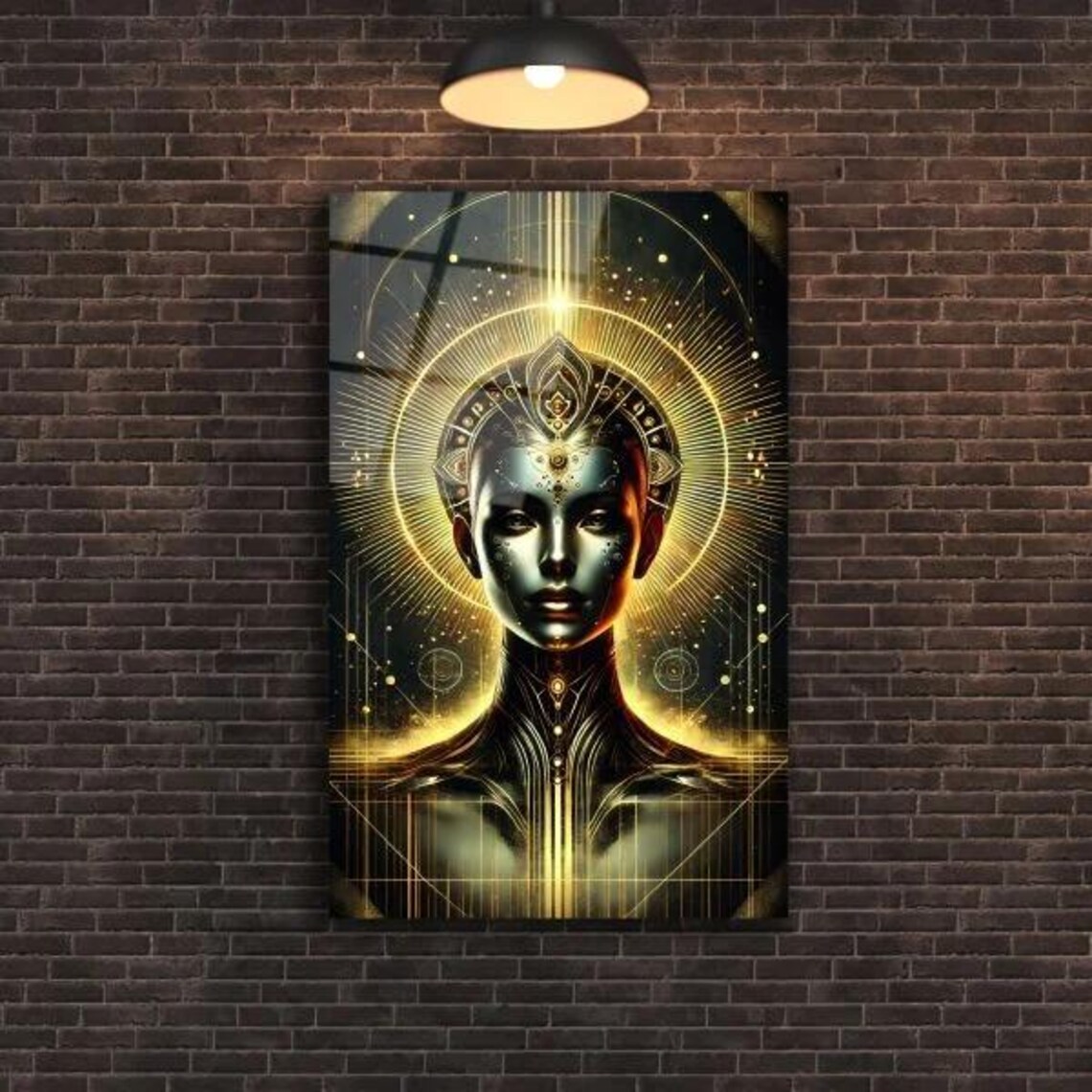Golden Cosmic Woman Halo Mystical Spiritual Futuristic Decor Poster - Image 2