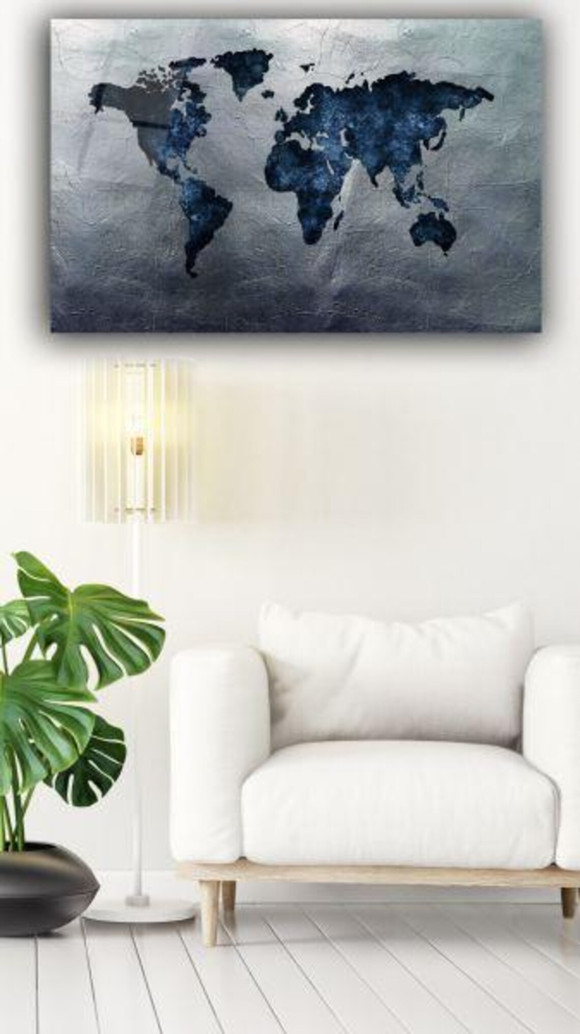 Modern Navy World Map Textured Gray Contemporary Travel Poster - Image 3