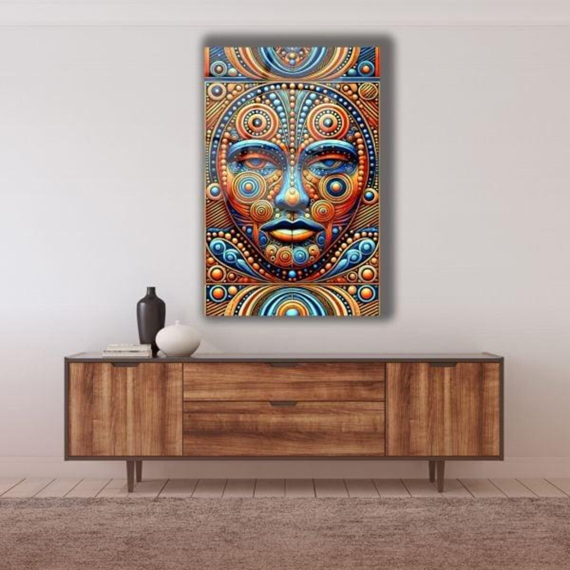 Tribal Essence Tempered Glass Wall Art Vibrant Ethno Spiritual Design Cultural Abstract Decor Colorful Artistic Wall Accent