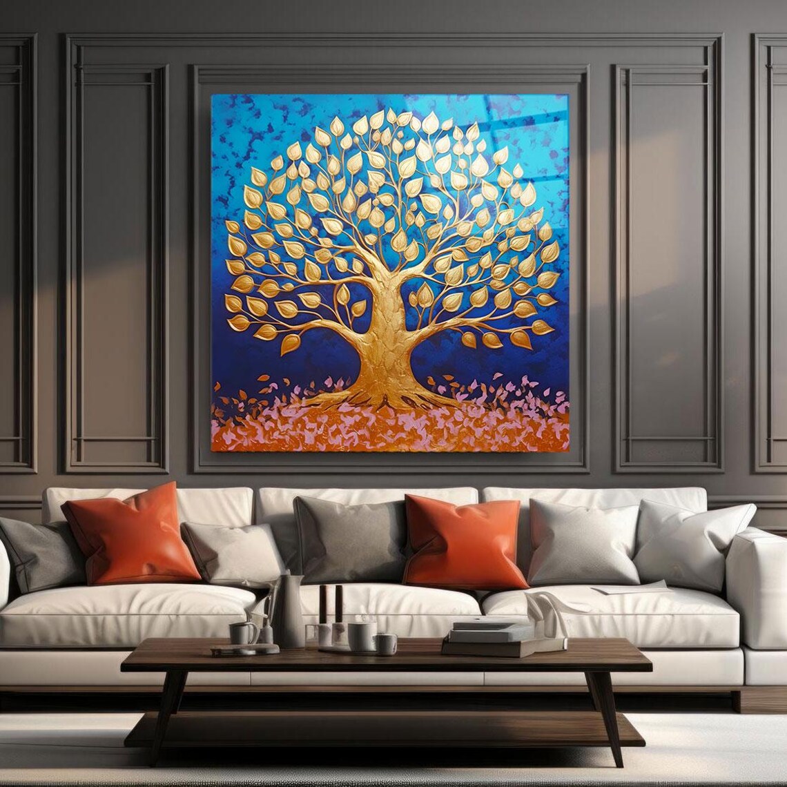 Golden Tree Of Life Wall Art Tempered Glass Print Modern Botanical Wall Decor Luxury Glass Wall Art For Home And Office - Image 3