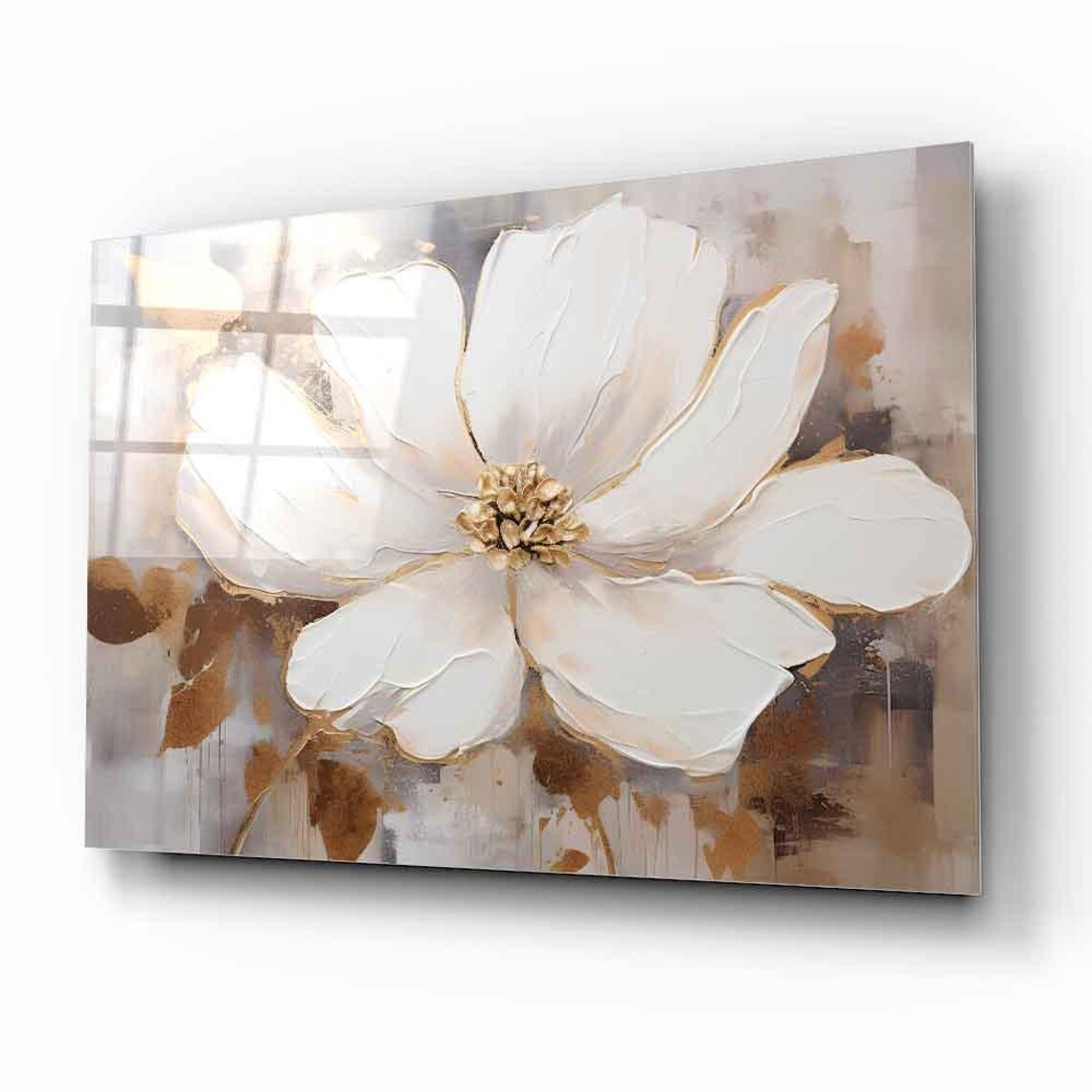 Elegant White Floral Wall Art Tempered Glass Print Modern Flower Wall Decor Luxury Glass Wall Art For Home And Office - Image 2