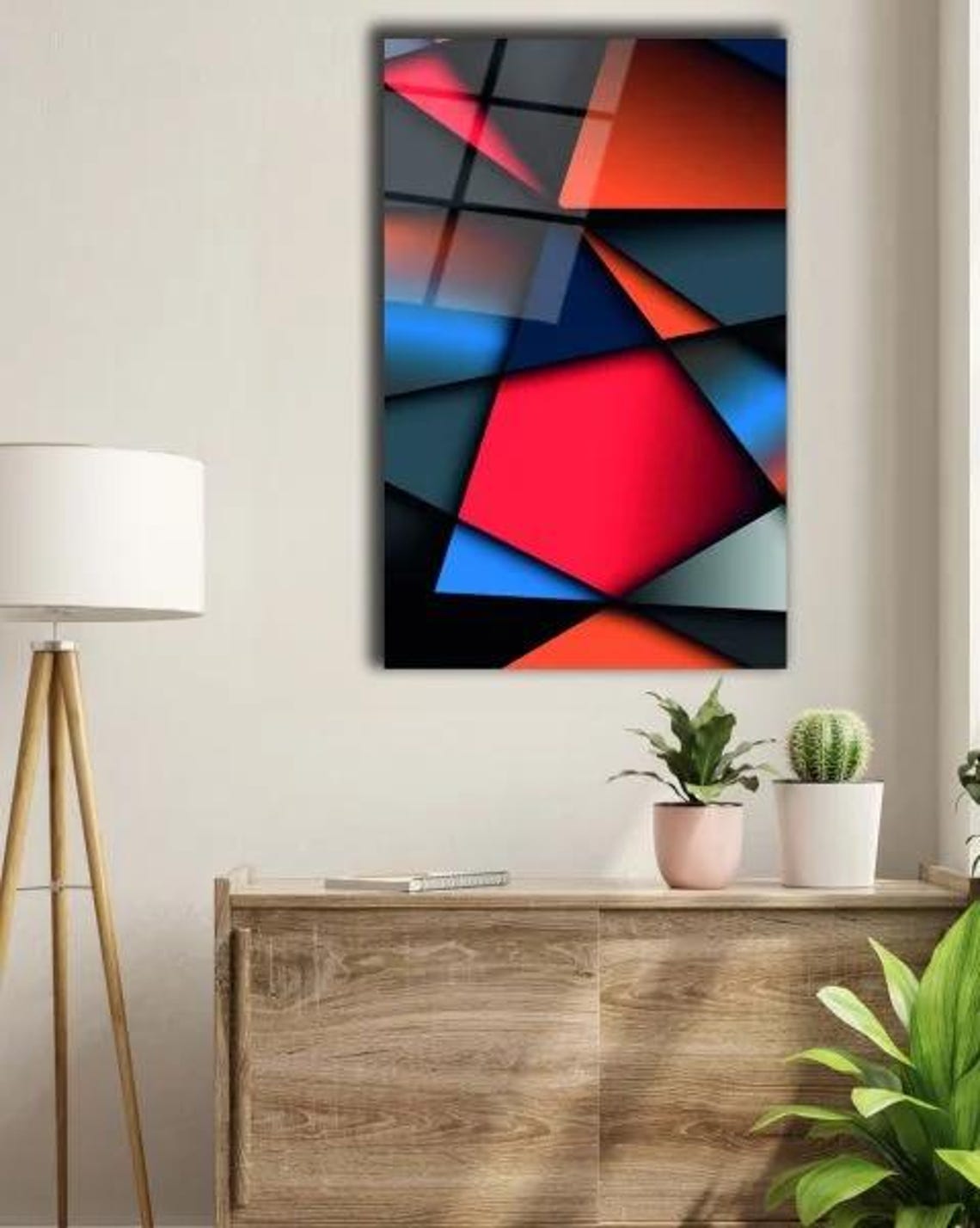 Modern Geometric Fusion Tempered Glass Wall Art Bold Abstract Shapes Contemporary Color Block Decor Stylish Artistic Wall Accent - Image 3