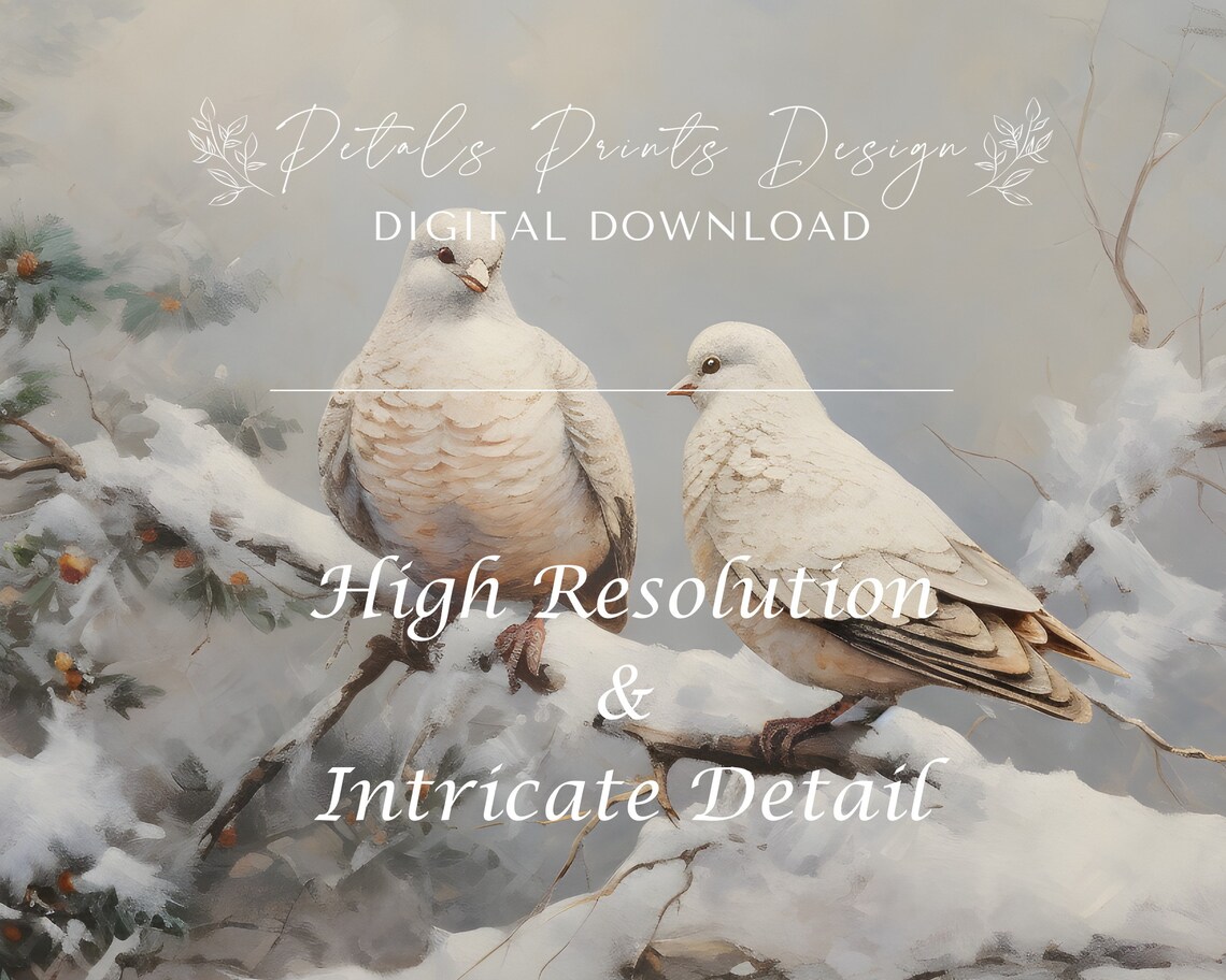 Turtle Doves Christmas Art Print, Rustic Vintage Holiday - Image 3