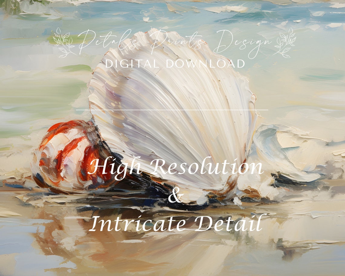 Scallop Shell on the Beach Soft Coastal Watercolor Scene Poster - Image 3