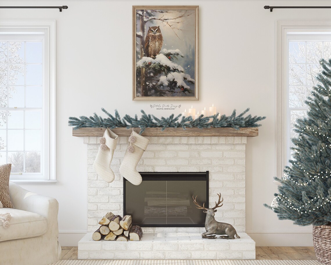 Christmas Owl Rustic Vintage Holiday Art Print - Image 2