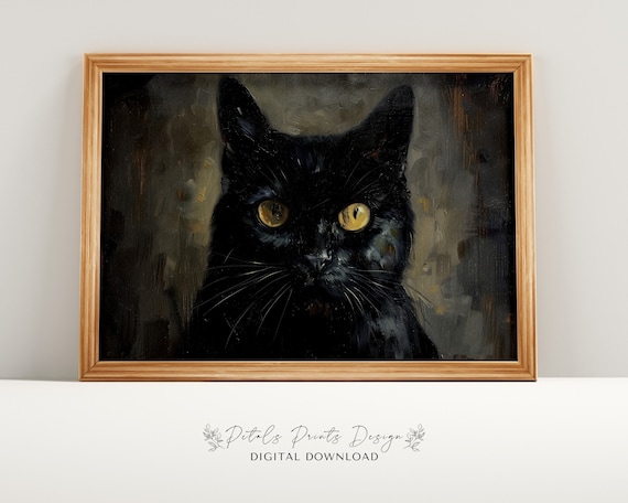 Black Cat With Amber Eyes Intense Gothic Pet Portrait Poster