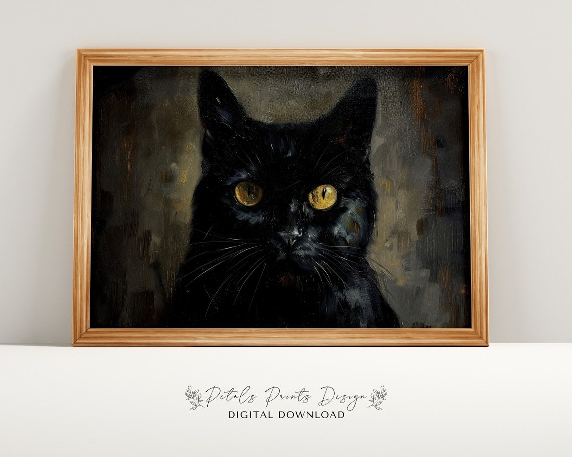 Black Cat With Amber Eyes Intense Gothic Pet Portrait Poster