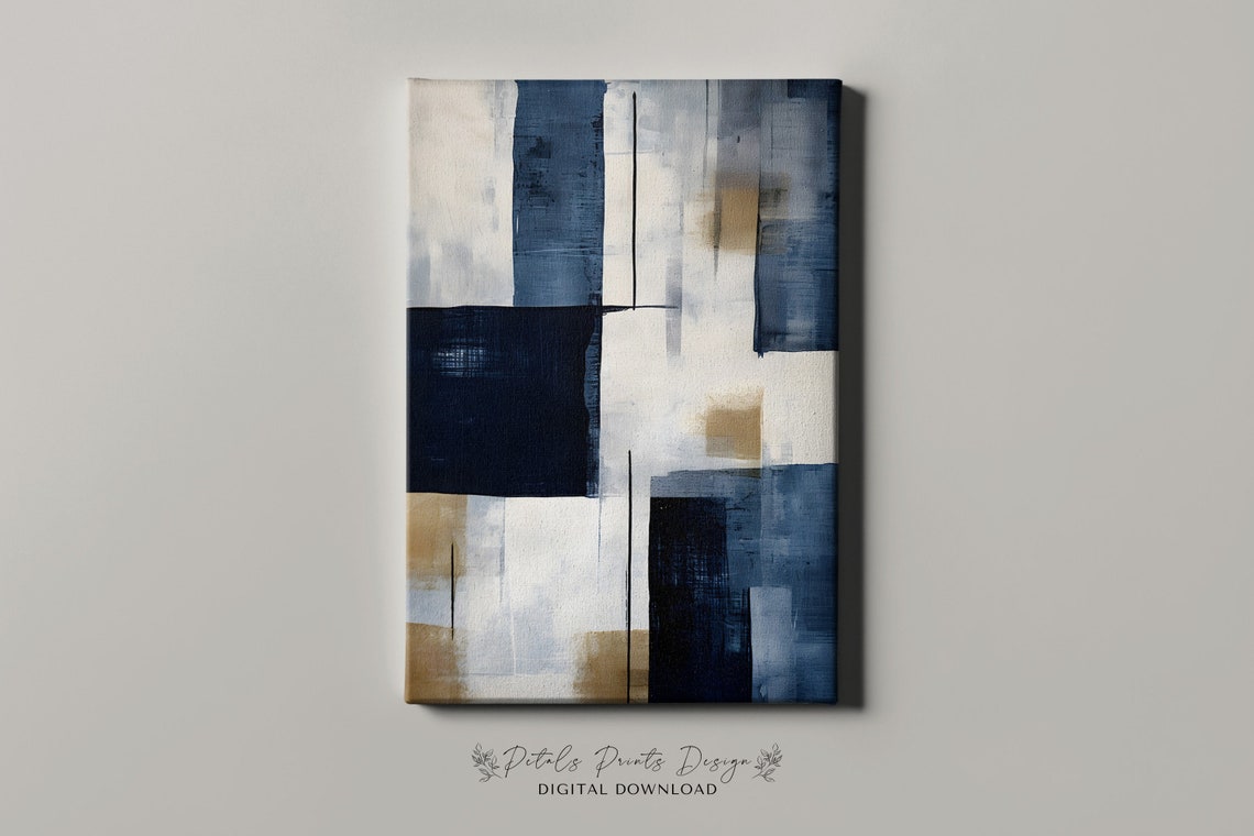 Navy White Geometric Rectangles Modern Abstract Vertical Poster - Image 4
