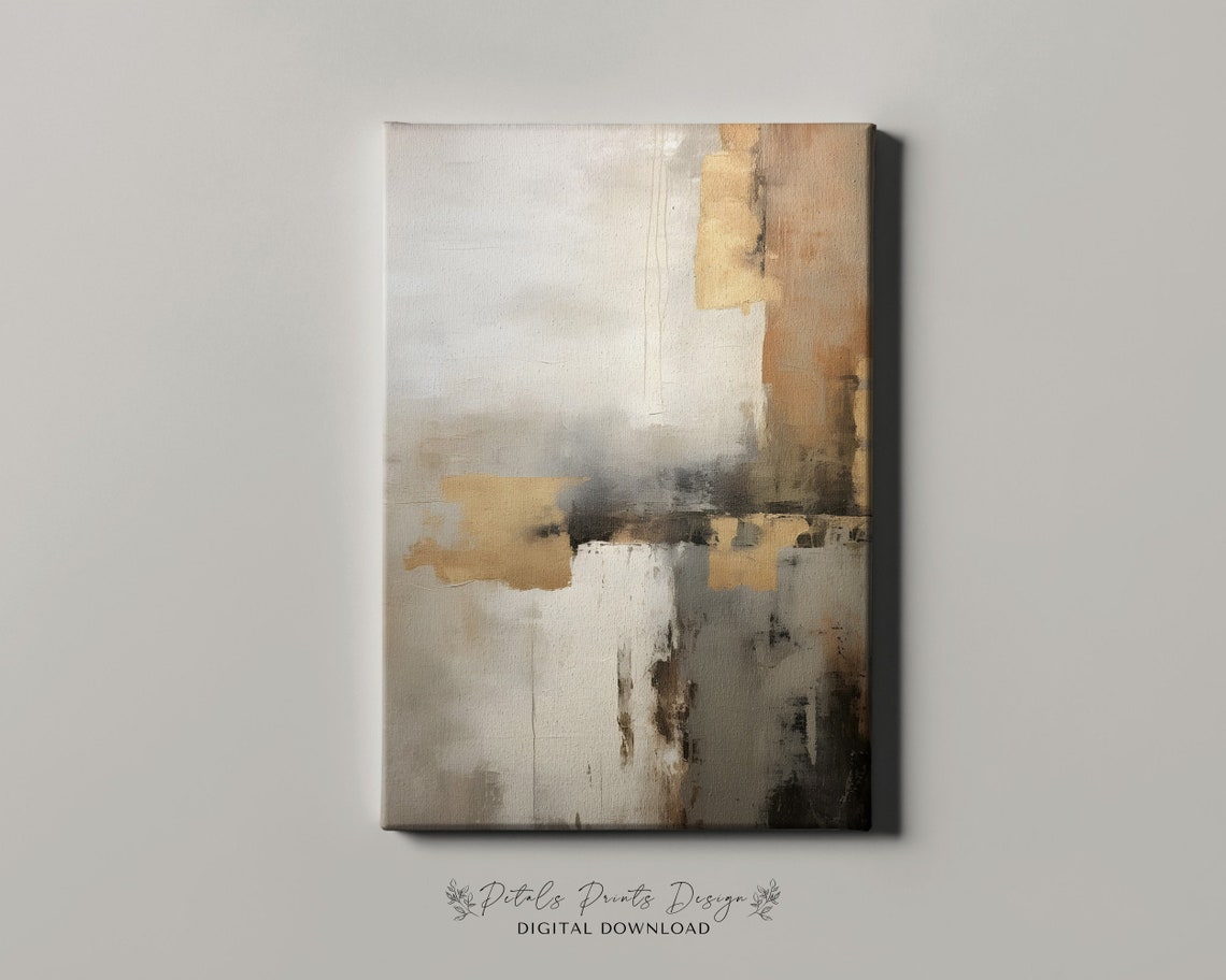 Soft Gray Gold Neutral Abstract Drips Textured Modern Art Poster - Image 4