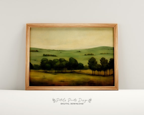 Neutral Country Vintage Wall Art Neutral Field Landscape Prints Countryside Painting Rustic Farmhouse Decor Art Print 2024