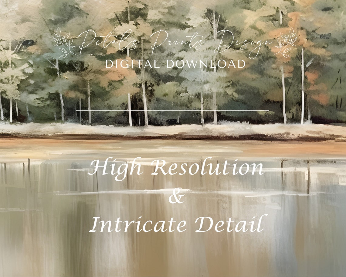 Serene Misty Pine Treeline Calm Lake Reflection Sage Green Poster - Image 3