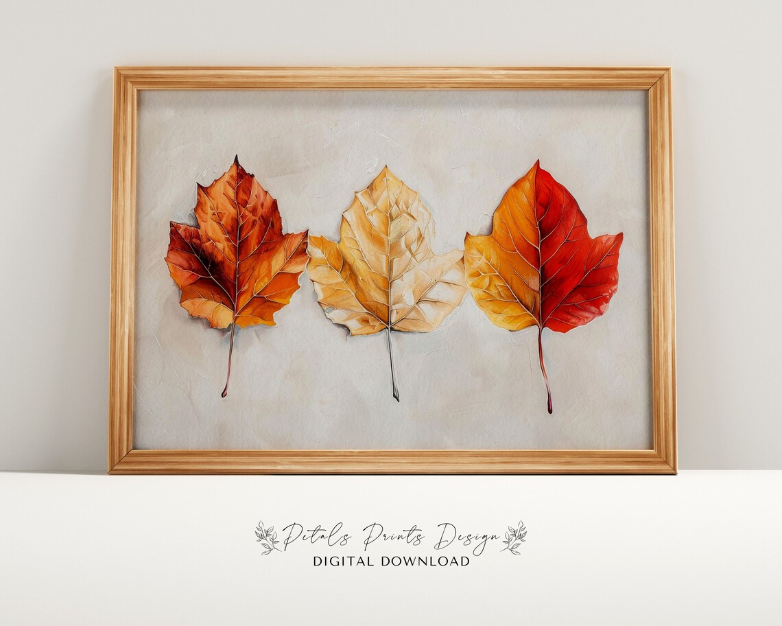 Pressed Autumn Leaves Trio Watercolor Botanical Fall Art Print