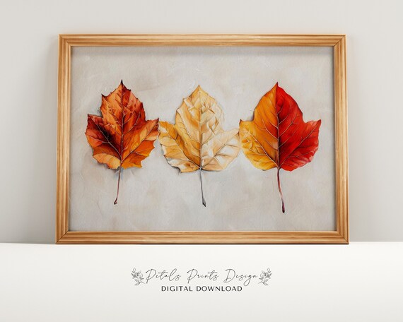 Pressed Autumn Leaves Trio Watercolor Botanical Fall Art Print