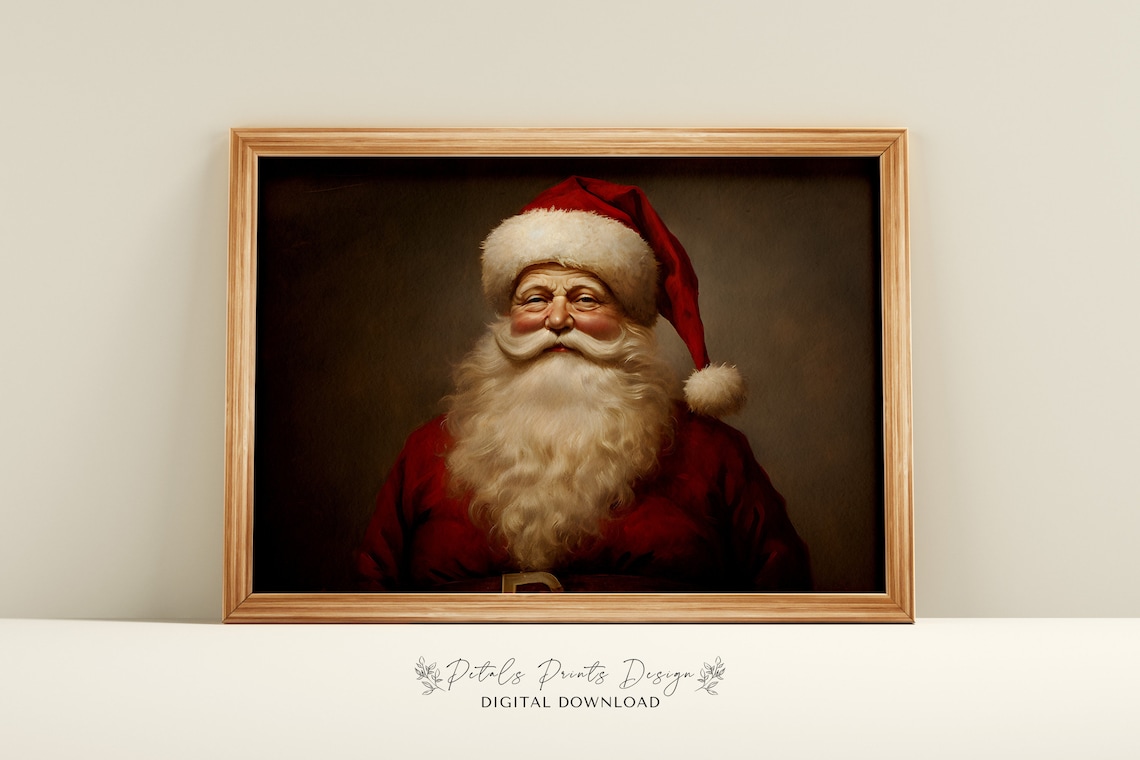 Santa Still Life Painting, Rustic Christmas Art Print