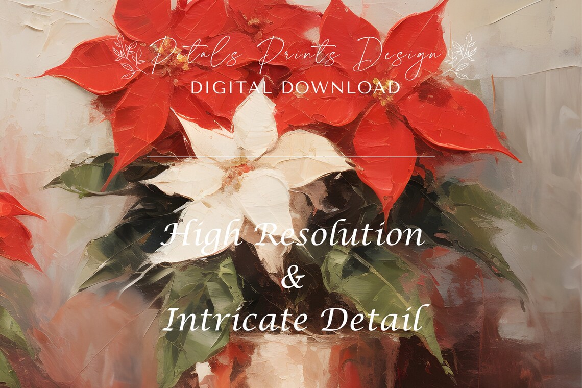 Poinsettia Christmas Art Print, Rustic Vintage Xmas Decor - Image 3