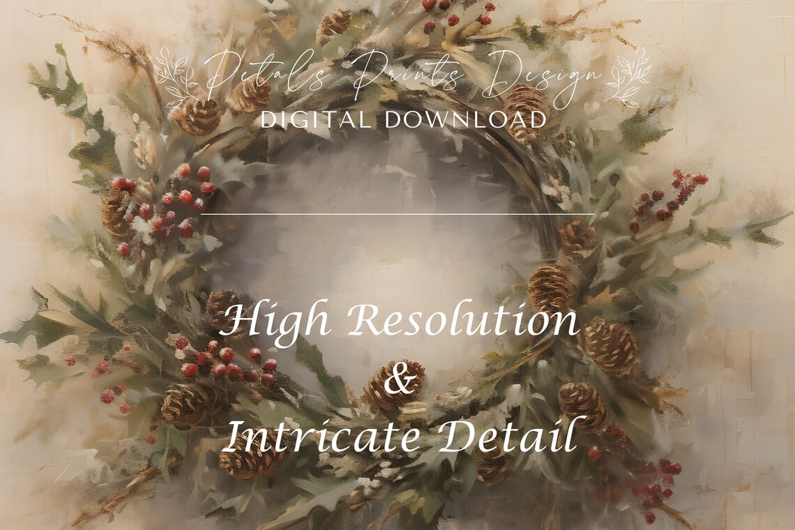 Christmas Wreath Still Life Painting, Vintage Holiday Art - Image 4
