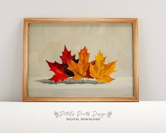 Maple Leaf Row Red Orange Gold Minimalist Fall Decor Art Print