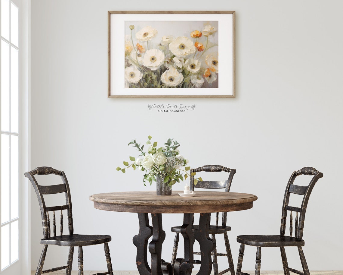 White Anemones with Orange Accents Soft Meadow Floral Poster - Image 3