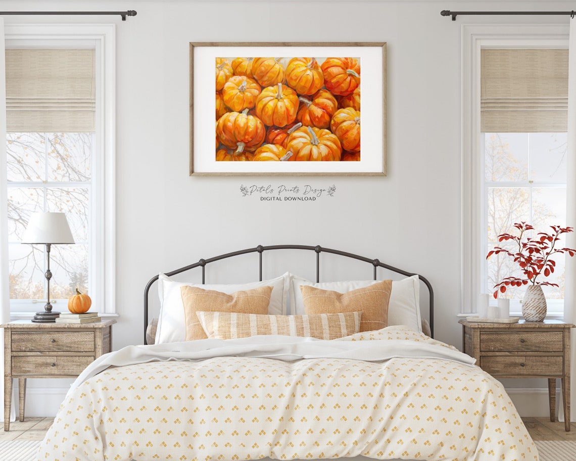 Bold Orange Pumpkin Patch Pile Impasto Fall Harvest Art Print - Image 3