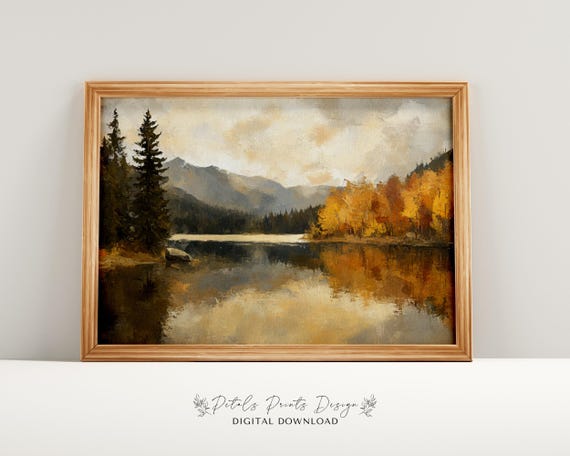 Rustic Fall Landscape Print Vintage Autumn Moody Countryside Painting Farmhouse Decor Fall Wall Print Autumn Landscape Earth Tone
