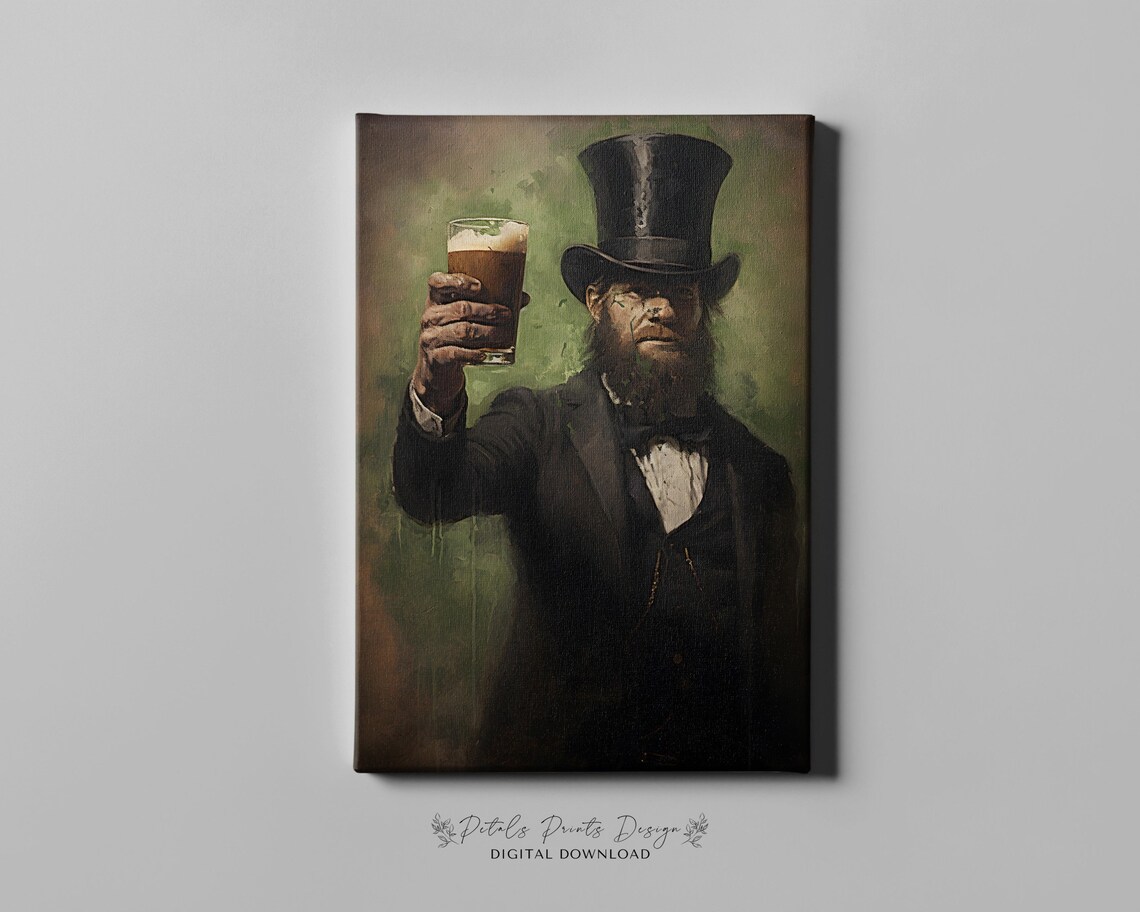 Bearded Irish Gentleman in Top Hat Raising a Pint of Stout Poster - Image 4