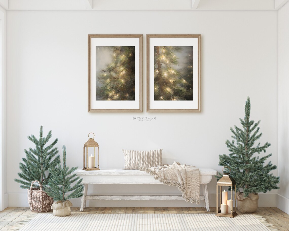 Evergreen Christmas Art Print, Rustic Vintage Holiday - Image 4