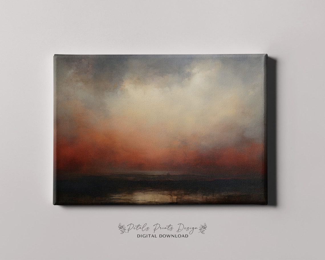 Moody Abstract Sunset Sky Dark Rust Oil Painting Style Poster - Image 4