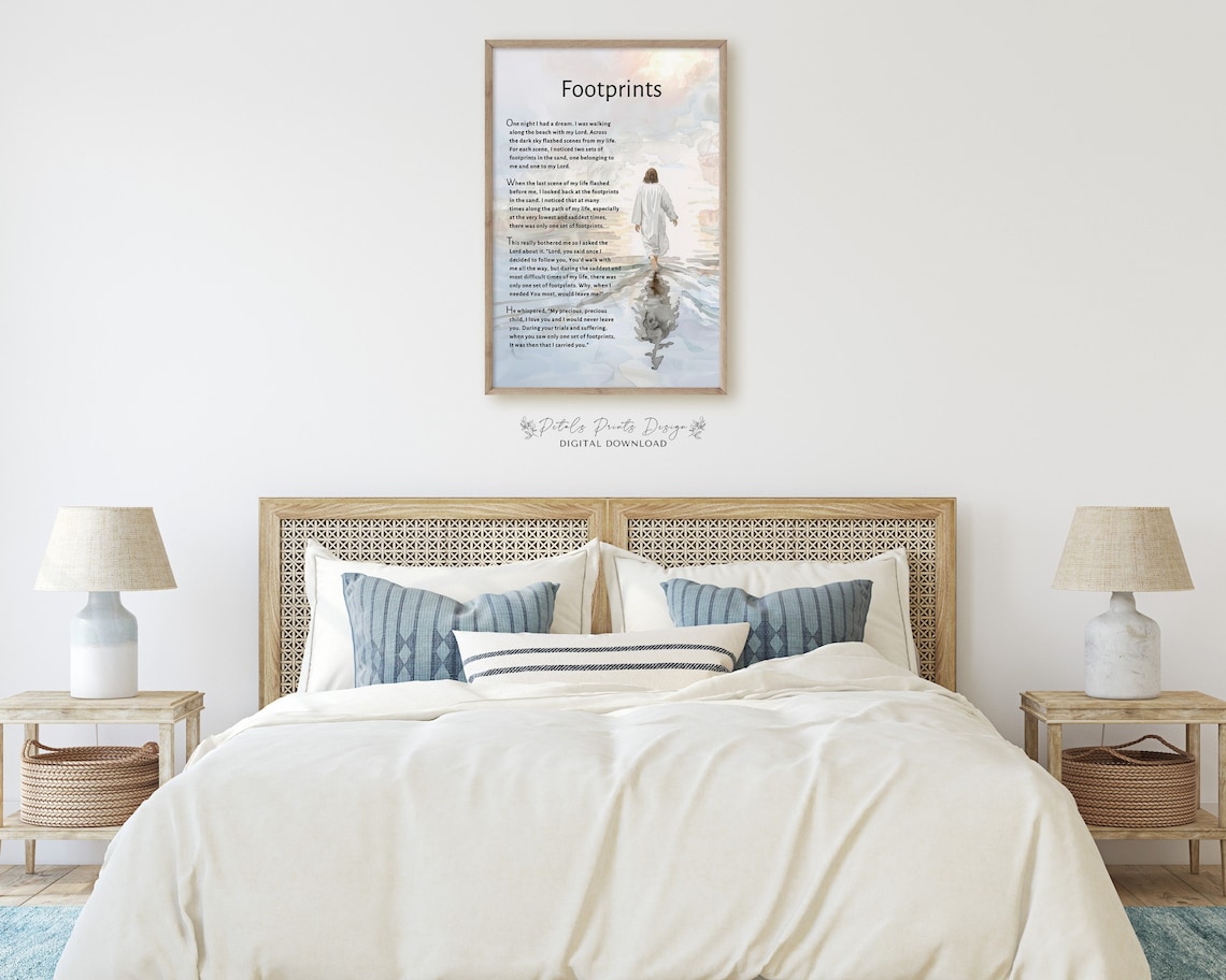 Footprints Poem Watercolor Jesus Art Print - Image 2
