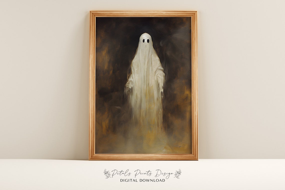 White Ghost Figure Dark Fog Vintage Halloween Spooky Wall Art