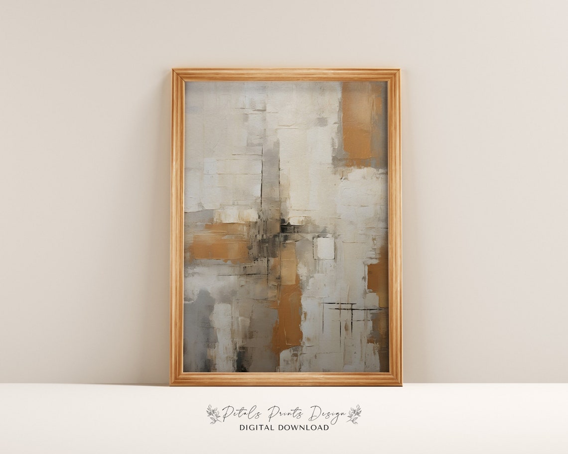 Soft Cream Ochre Charcoal Neutral Abstract Brushwork Art Poster