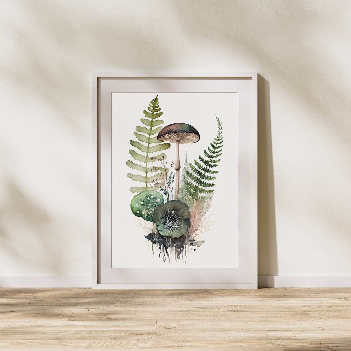Watercolor Mushroom And Fern Botanical Woodland Illustration Poster