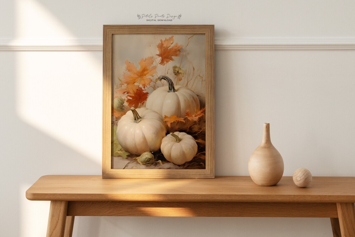 Fall Pumpkin Still Life Painting, Vintage Autumn Print - Image 4