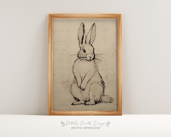 Vintage Rabbit Muted Green Wall Art Print