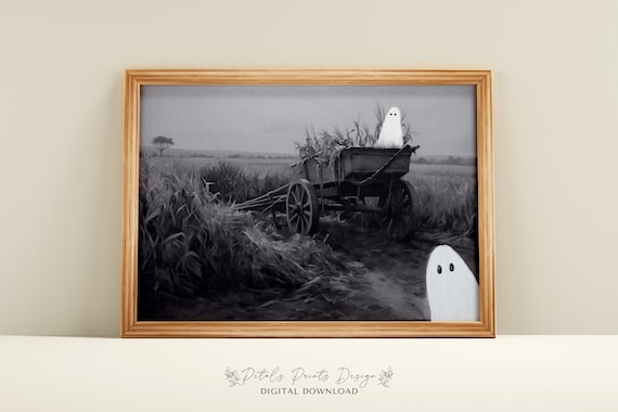 Vintage Halloween Ghosts Art Print Spooky Field Scene