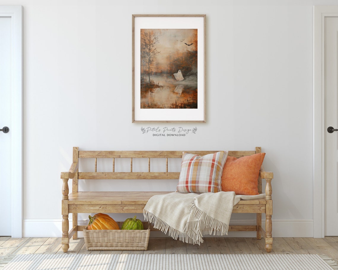 Ghosts Art Print Halloween Art Print Halloween Decor Cute Ghosts In Field Spooky Vintage Halloween Wall Art - Image 3