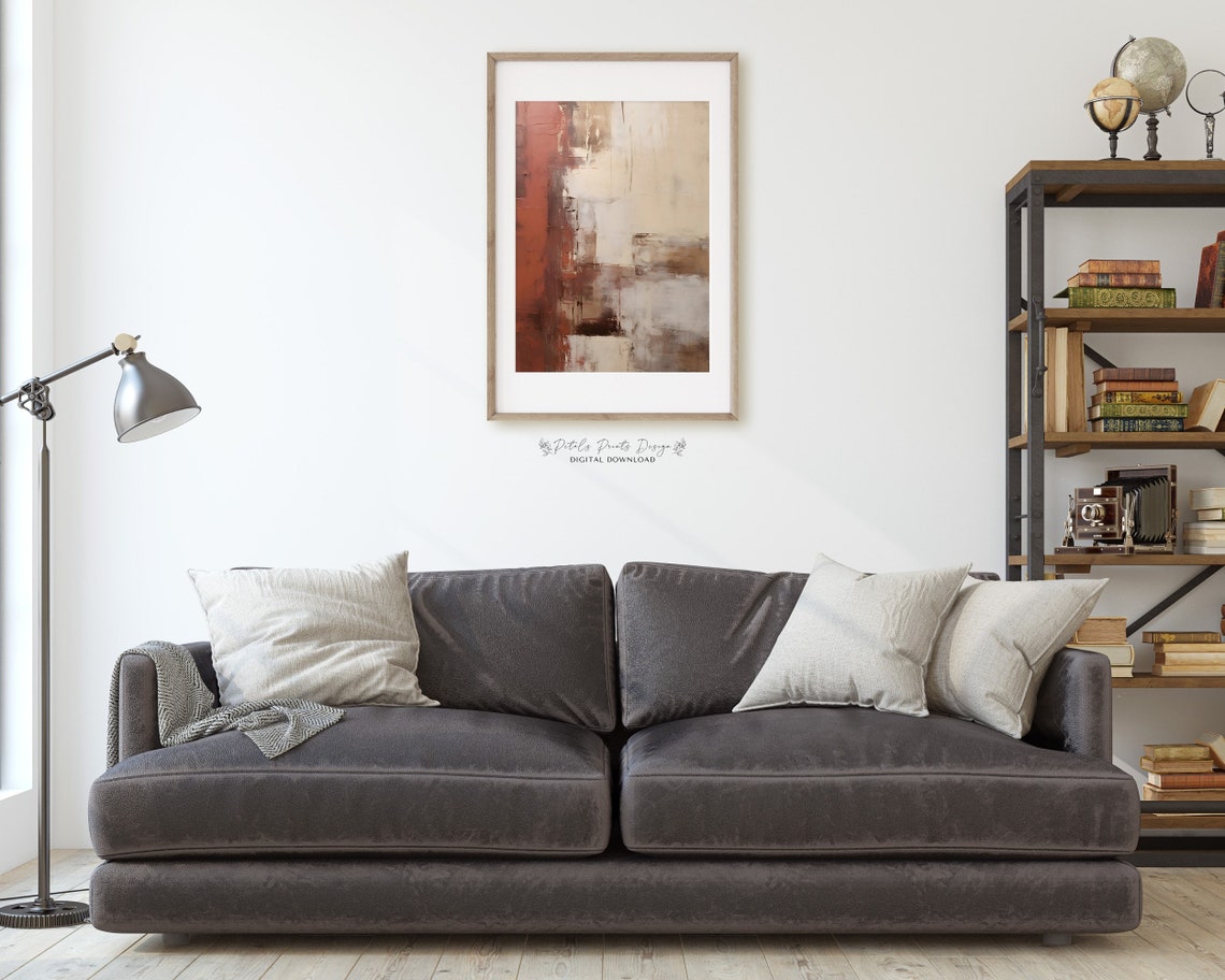 Rust Red Vertical Strip Neutral Beige Abstract Modern Poster - Image 2