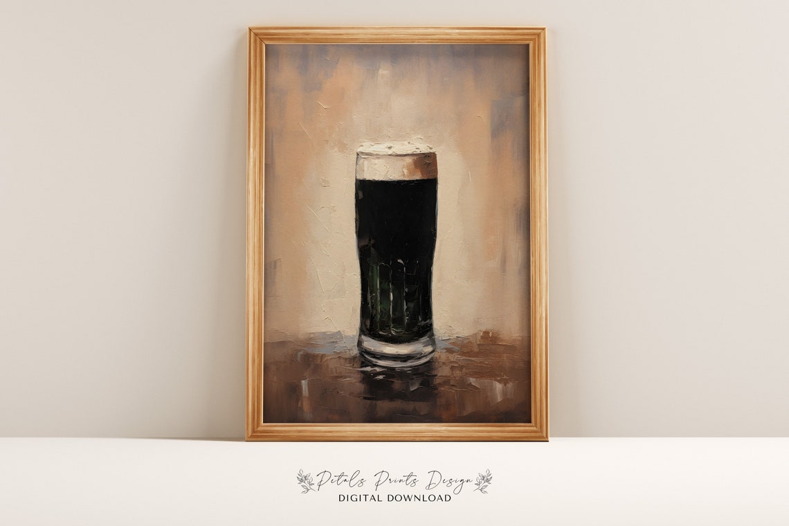 Dark Stout Beer Pint Glass Foam Rustic Pub Irish Bar Art Poster