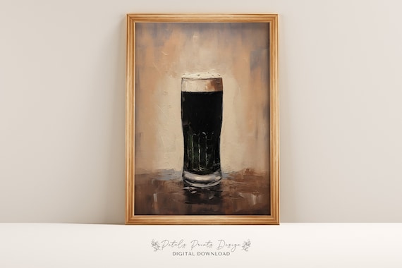 Dark Stout Beer Pint Glass Foam Rustic Pub Irish Bar Art Poster