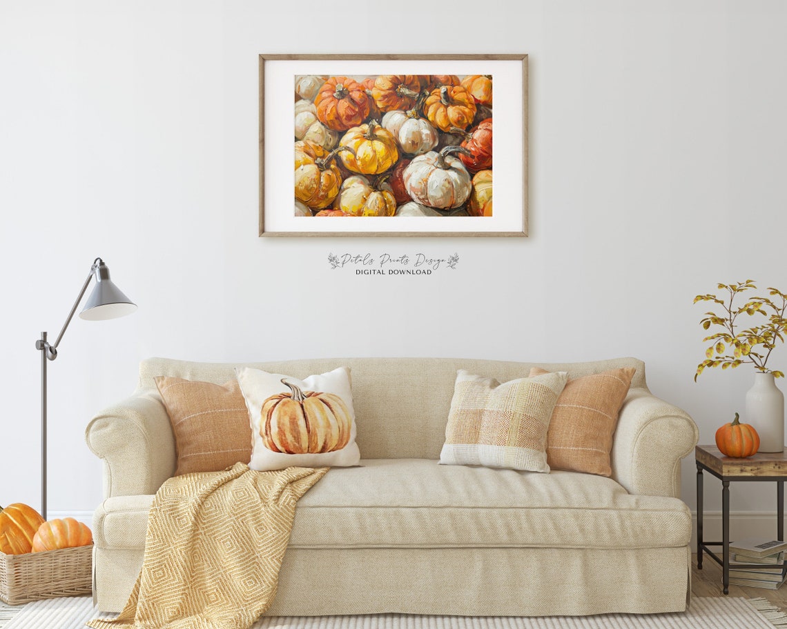 Golden Harvest Pumpkins Close Up Impasto Oil Painting Poster - Image 2