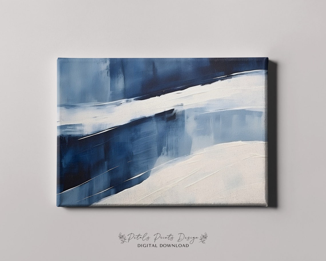 Navy Blue White Diagonal Brushstroke Bold Abstract Art Poster - Image 4