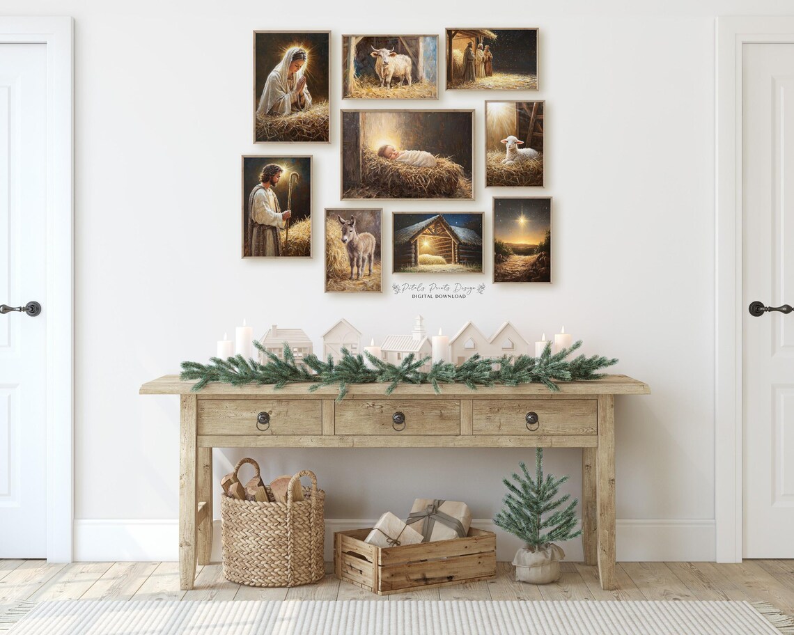 Vintage Nativity Scene Christmas Wall Art Print - Image 4