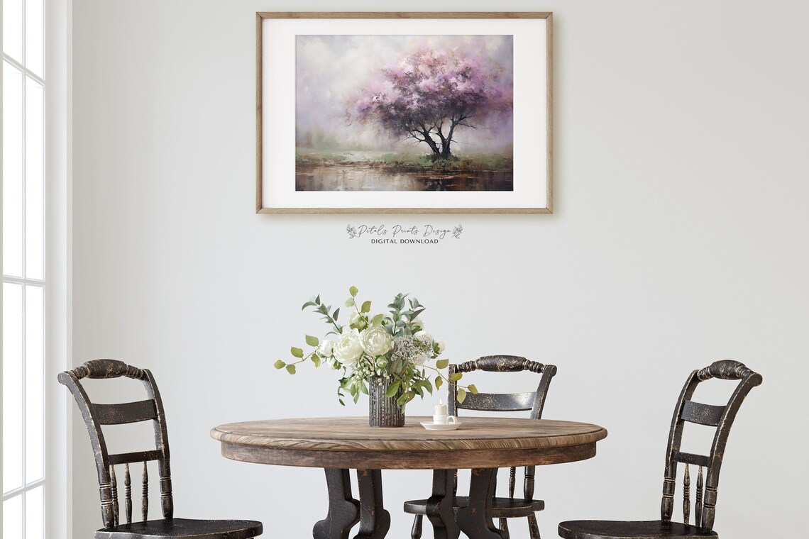 Tree Flower Lavender Vintage Oil Painting Art Print - Image 2
