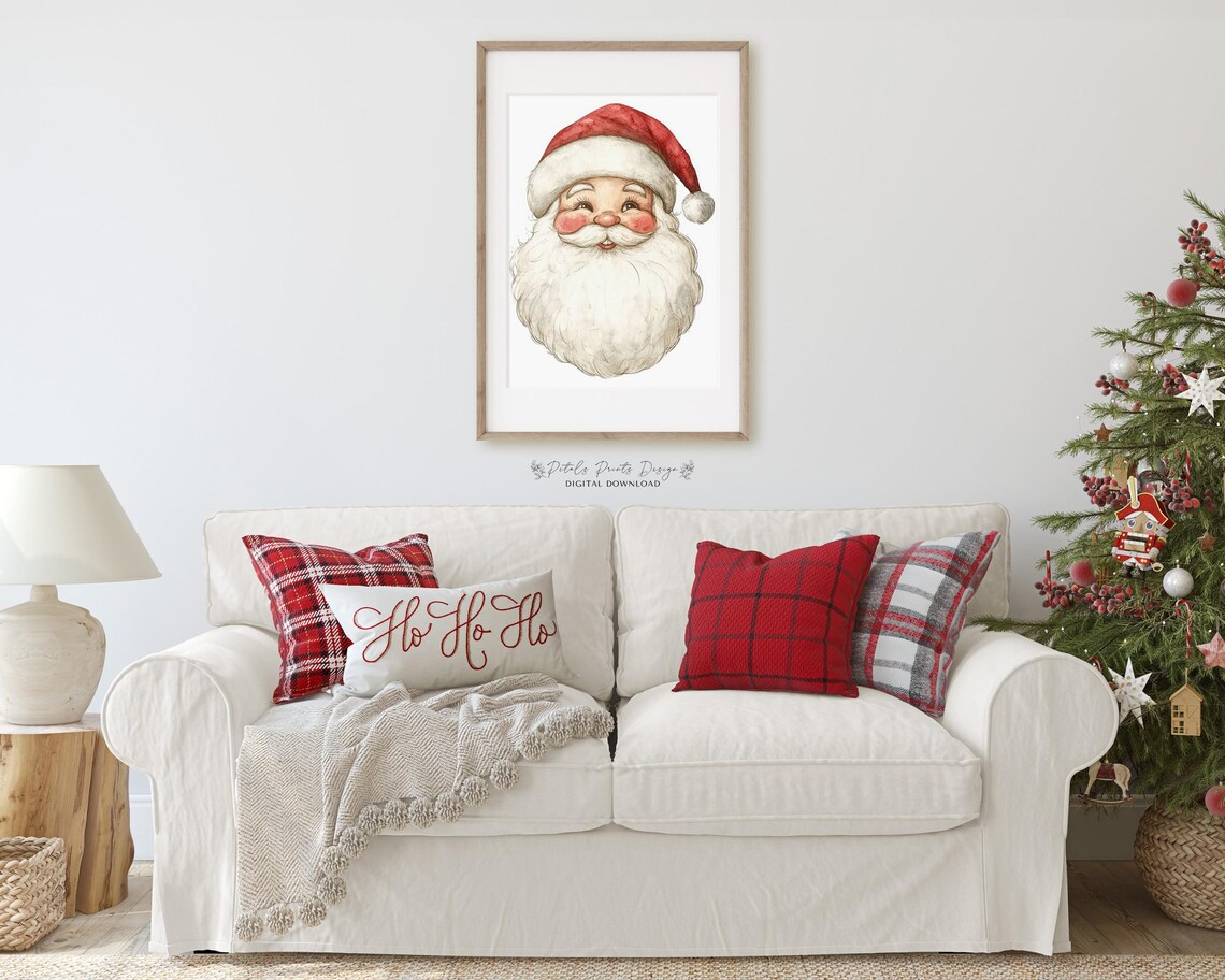 Cute Watercolor Santa Claus Face with Rosy Cheeks Christmas Poster - Image 2