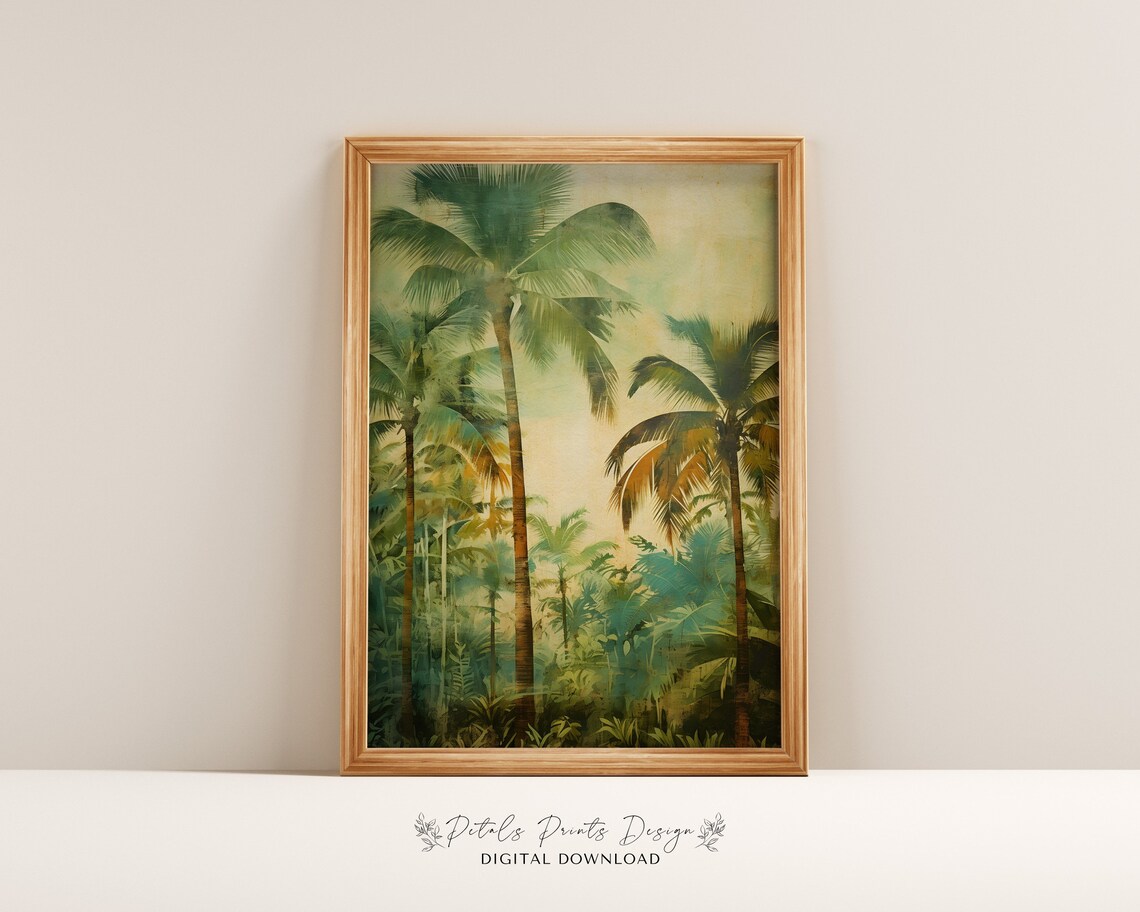 Jungle Trees Decor Palm Tree Vintage Art Print