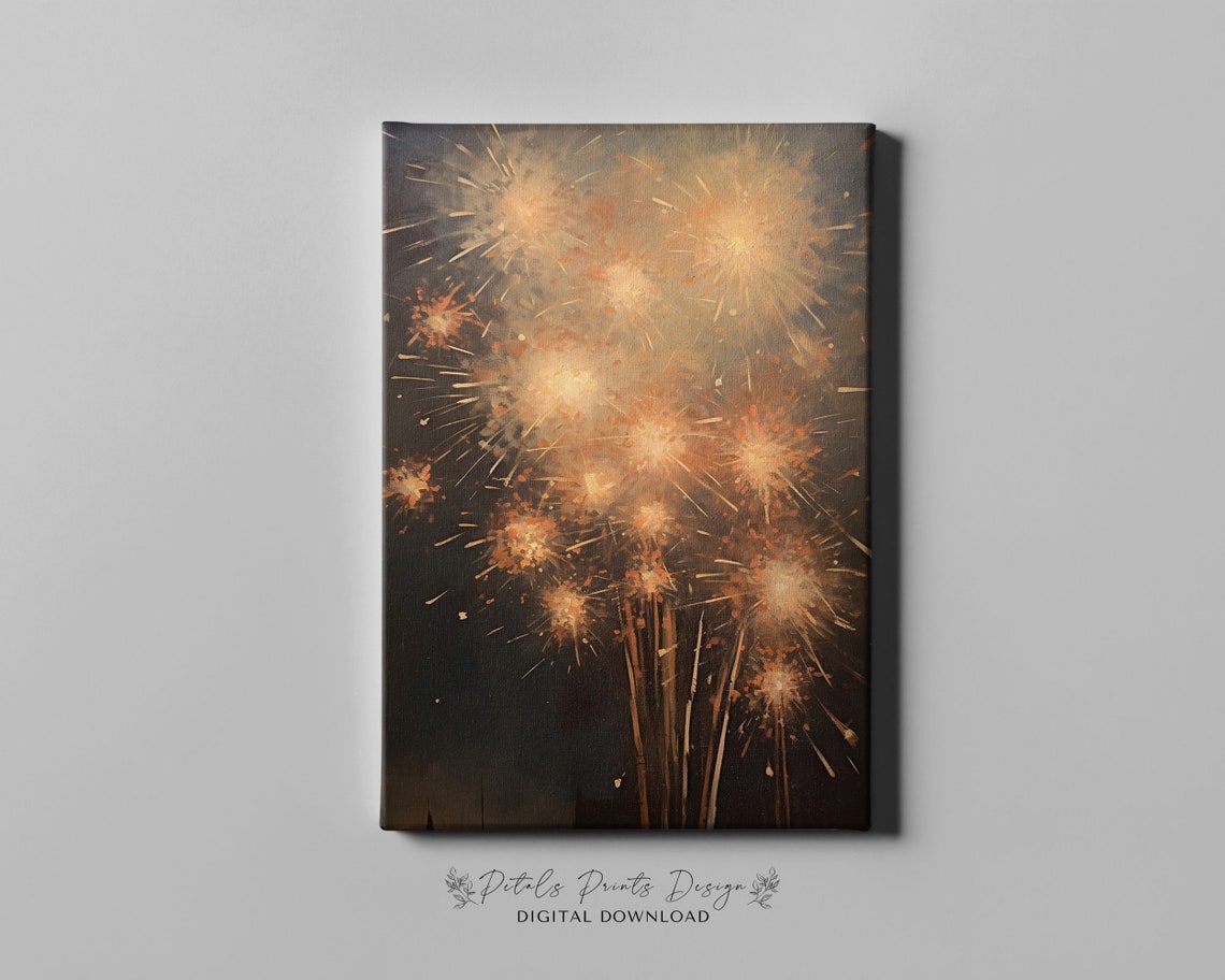Golden Fireworks Night Sky Celebration Abstract Painting Poster - Image 4