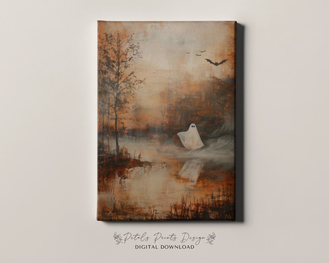 Ghosts Art Print Halloween Art Print Halloween Decor Cute Ghosts In Field Spooky Vintage Halloween Wall Art - Image 4